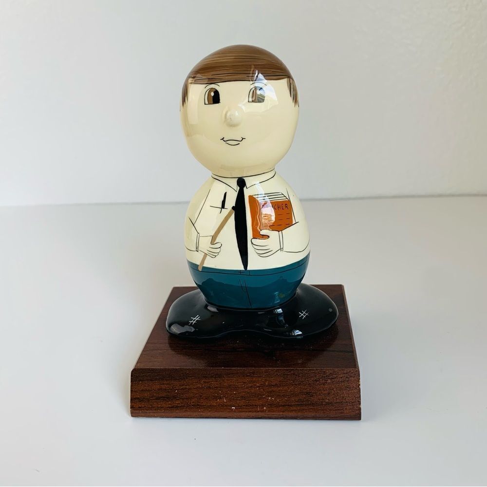 Teacher Handpainted Figure on Wood‎ Signed Juan P. 1993